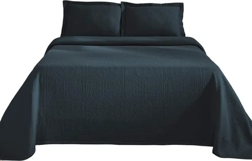Miniatura 4 de Superior Fleur De Lis - Juego de colcha de algodón de 3 piezas, decoración de cama para el hogar, colcha decorativa con textura, 2 fundas de Deep Sea