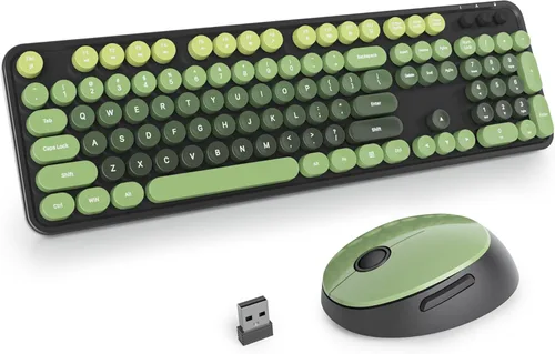 Miniatura 14 de Teclado y mouse azules, bonito combo de teclado y mouse inalámbricos, teclado de máquina de escribir de tamaño completo con teclado numérico, azul