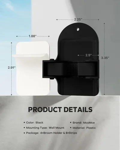 Miniatura 7 de Soporte de Escoba para Montaje en Pared (Negro 4 Unidades), Soporte de Escoba, Organizador de Escoba y Fregona para Colgar en la Pared, Soporte