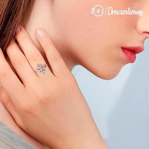 Miniatura 6 de Dreamtimes Anillo de nudo de bruja para mujer, de acero inoxidable, con barra abierta, ajustable, celta, cuaternario, nudo de bruja, amuleto