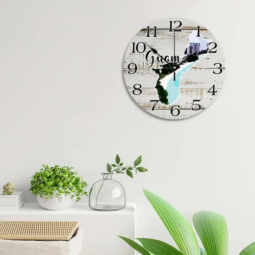Miniatura 2 de Guam Map - Reloj de pared de viaje con paisaje urbano de Guam, atracciones turísticas, relojes de pared grandes de 12 pulgadas, funciona