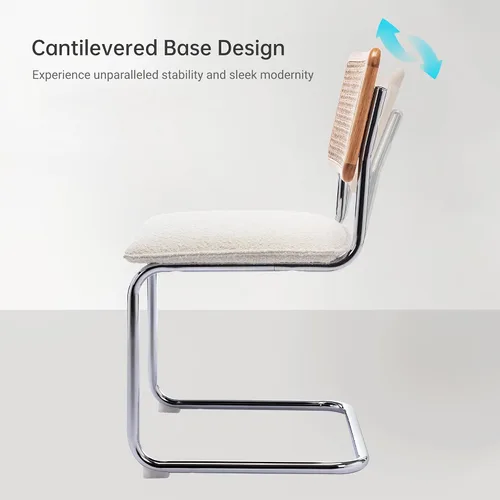 Miniatura 5 de ONEVOG Sillas de comedor de ratán con respaldo de caña y patas de metal, silla cómoda tapizada para patio, dormitorio, cocina, sala de estar, ocio
