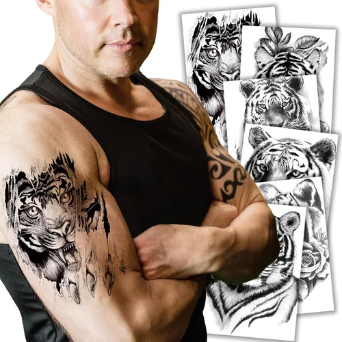 Miniatura 14 de Kotbs 6 hojas de tatuajes temporales realistas de animales realistas para hombres y mujeres, calcomanías de tatuaje impermeables para adolescentes