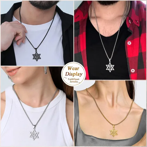 Miniatura 9 de FaithHeart David of Star Collar para hombres y mujeres, collar con colgante de estrella judía, acero inoxidable, amuleto hebreo, caja de regalo