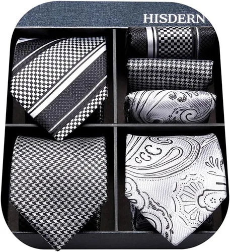 Miniatura 35 de HISDERN Juego de corbatas extralargas para hombre y pañuelo de bolsillo de 63 pulgadas, colección XL, caja de regalo, corbata, lote de 3