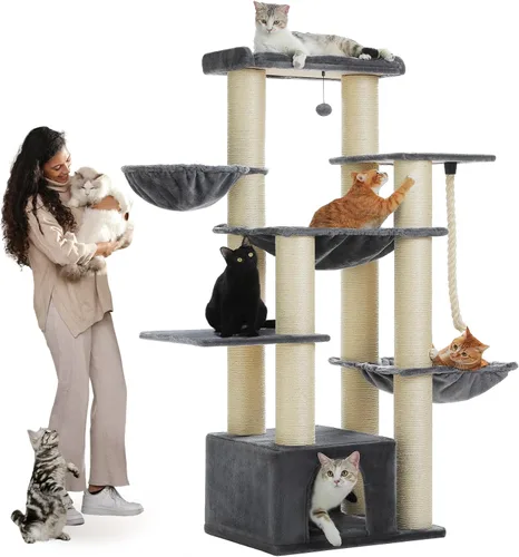Miniatura 14 de MUTTROS Maine Coon Árbol para Gatos-67 Torre Grande para Gatos de Interior Gatos Grandes Adultos con 7 Postes Rascadores Negros Gruesos (φ4.3)