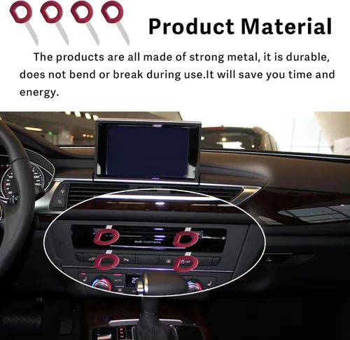 Miniatura 5 de Juego de 4 herramientas de extracción de radio, asas de fácil agarre y cuchillas rígidas compatibles con VW Volkswagen, Mercedes Benz, llave de Rojo