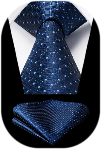 Miniatura 217 de HISDERN Conjunto de corbata a cuadros a cuadros pañuelo tejido clásico formal para hombre corbata y bolsillo cuadrado