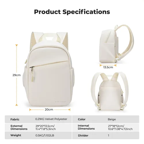 Miniatura 9 de K&F CONCEPT Mochila para cámara, bolsa ligera para fotógrafos, bolsa de fotografía portátil compatible con Canon/Nikon/Sony, color beige Beige-02