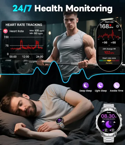 Miniatura 7 de Reloj inteligente militar para hombre, pantalla grande HD de 1.85 pulgadas, llamada Bluetooth, 1000 mAh, linterna, monitor de sueño de frecuencia