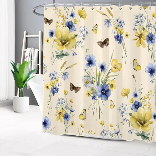 Miniatura 13 de HVEST Cortina de ducha geométrica rosa con ganchos, cortina de ducha moderna geométrica abstracta gris y blanco para baño, 72 x 72 pulgadas, juego