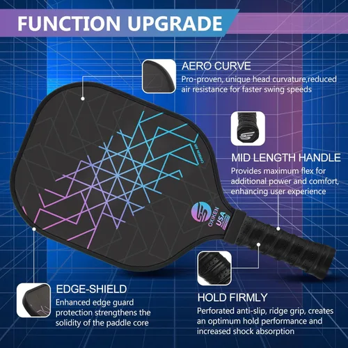 Miniatura 2 de Juego de 2 palas de pickleball aprobadas por USAPA de fibra de carbono (CHS) núcleo de panal de polipropileno, agarre antideslizante que absorbe