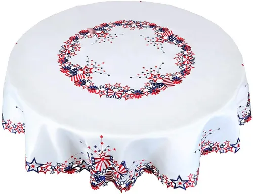 Mantel patriótico bordado del 4 de julio para el Día de la Independencia de Estados Unidos (redondo de 69 pulgadas)
