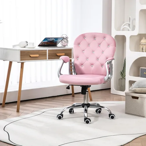 Miniatura 2 de Vinsetto Silla de oficina en casa de terciopelo, silla de escritorio con botones copetudos con reposabrazos acolchados, altura ajustable y ruedas