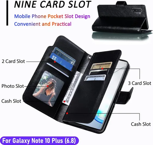 Miniatura 2 de Funda tipo cartera para Galaxy Note 10 Plus/Note10+ de 6.8 pulgadas [3+ ranuras para tarjetas] Funda de piel sintética plegable para tarjetas