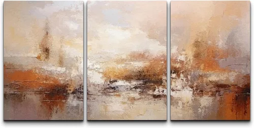 Miniatura 91 de wall26 Lienzo enmarcado para pared, juego de arte con trazos de pintura roja y naranja vibrante, paisaje, formas abstractas, ilustraciones, arte