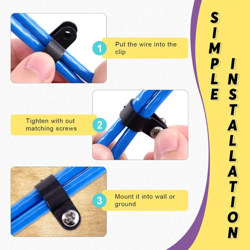 Miniatura 5 de Swpeet Paquete de 60 clips de cable tipo R de nailon negro de 5/16 pulgadas, clips de sujeción de cable de montaje de tornillo de nailon con 60