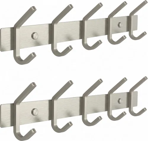 Miniatura 20 de Perchero de Pared Blanco – Riel de Ganchos de Acero Inoxidable de 15 Pulgadas con 5 Ganchos Dobles Resistentes para Abrigos – Perchero Montado