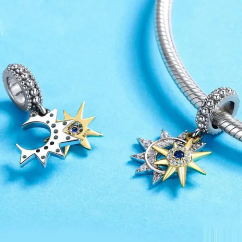 Miniatura 4 de Abalorio de plata de ley 925 con diseño de luna y estrella de cielo estrellado para pulseras Pandora