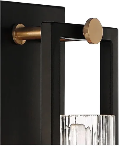 Miniatura 8 de Stiffel Ramos - Juego de 2 apliques de pared industriales modernos de latón cálido negro con cable de 4 1/2 pulgadas, pantalla de vidrio acanalado