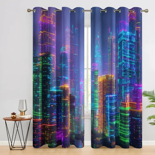Miniatura 8 de Neon Palm Tree Curtains for Living Room, Synthwave Aesthetic Blackout Curtains for Bedroom, Grommet Drapes 39 Inch Length 2 Panels Set, Neon Palm