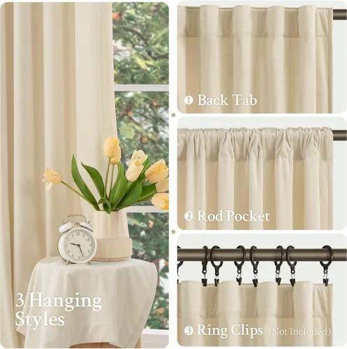 Miniatura 3 de LAMIT - Paneles de terciopelo beige para sala de estar de 72 pulgadas de largo, elegantes cortinas aisladas térmicamente e insonorizadas