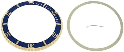 Miniatura 2 de Ewatchparts Bisel e inserto compatible con Rolex Submariner Serti 18 quilates 16613 oro real azul dorado