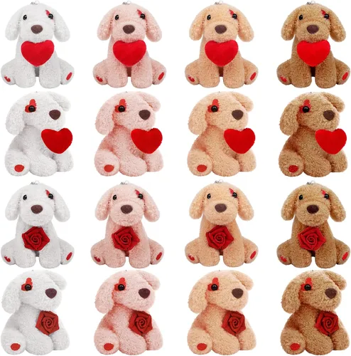 Miniatura 8 de Elcoho 16 perros de peluche de 4 pulgadas con llavero, lindo animal de peluche, juguetes suaves, recuerdos de fiesta para bolsa de regalos, regalos