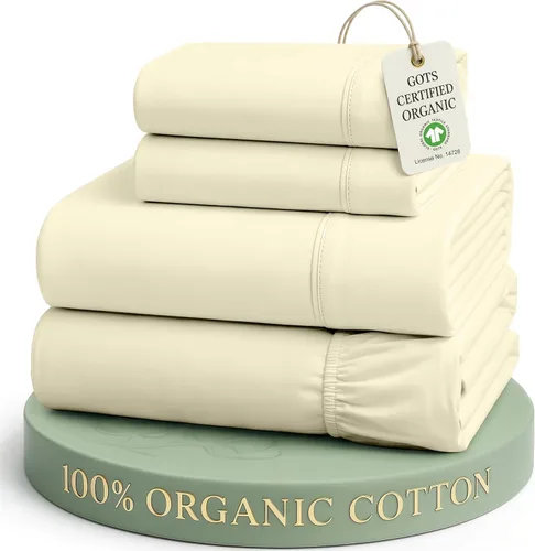 Miniatura 38 de Lane Linen Sábanas de cama tamaño Queen, juego de sábanas 100 % algodón orgánico, sábanas refrescantes suaves tamaño Queen, juego de sábanas Queen