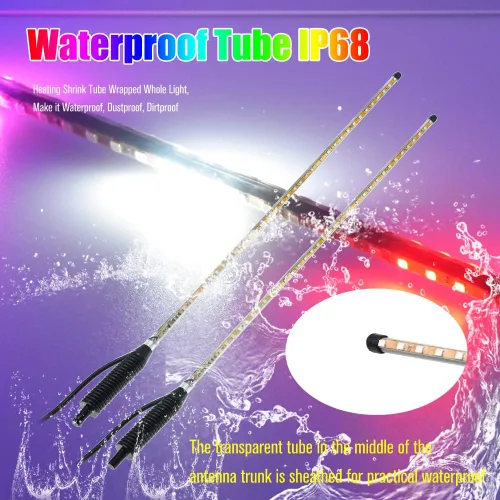 Miniatura 5 de YEORO 2 piezas Tiras LED Dobles RGB 270 Luces Estroboscópicas Automáticas de Antena Impermeables para UTV, ATV (2.4 pies)