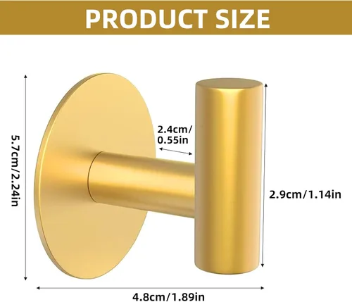 Miniatura 2 de Paquete de 4 ganchos adhesivos dorados para toallas, ganchos autoadhesivos de acero inoxidable para abrigo, gancho para colgar en la pared