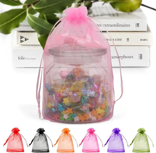 Miniatura 7 de ANZNKU Paquete de 50 bolsas de organza surtidas de 6 x 9 pulgadas, bolsas de malla con cordón, bolsa de malla para regalos, bolsa de organza grande