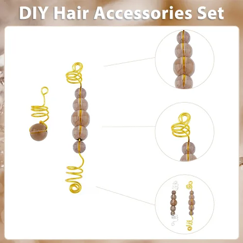 Miniatura 4 de SUPERFINDINGS Juego de 24 piezas de joyería para el cabello para trenzas, cuentas de vidrio color marrón rosa, dijes para el cabello, accesorios