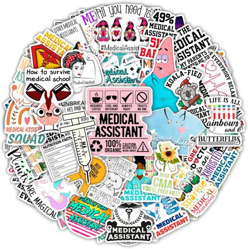 BulbaCraft 100 piezas de pegatinas divertidas de asistente médico, regalos de asistente médico para mujeres y hombres, regalos para mujeres y