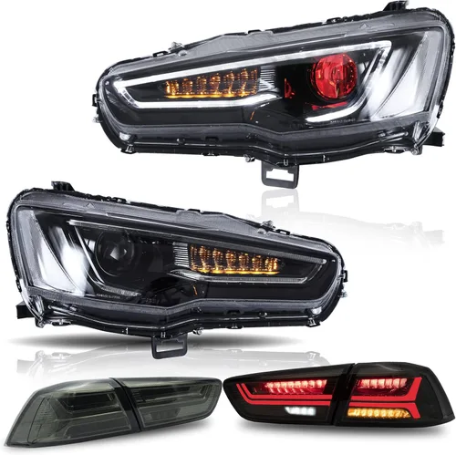 Miniatura 10 de VLAND Conjunto de faros delanteros aptos para Mitsubishi Lancer& EVO X 2008-2020 W/DRL, luz delantera LED con señal de giro secuencial, faro