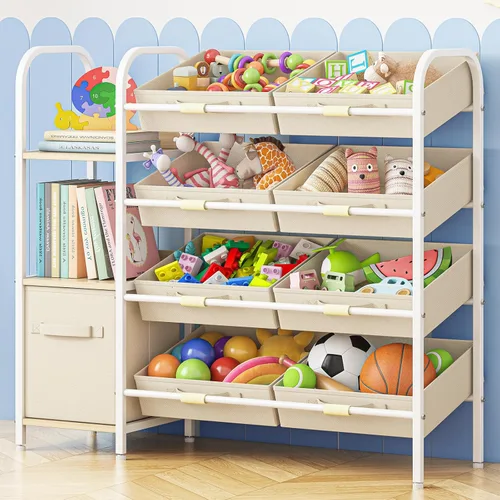 Fixwal Organizador de almacenamiento de juguetes con cajones de tela y estantería, 3 estantes para niños, estantería para guardería con contenedores