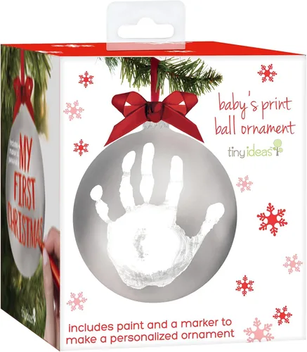 Miniatura 8 de Adorno de Bola de Huella de Mano de Bebé de Navidad, Incluye Pintura para Impresión de Bebé, Regalo de Recuerdo Navideño de Recién Nacido, Bola