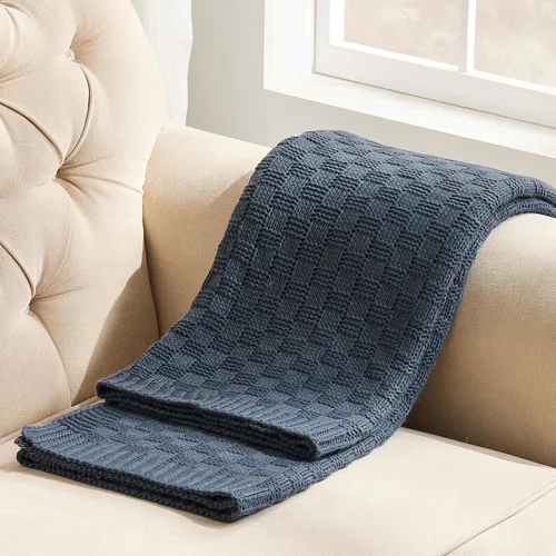 Miniatura 14 de Manta de punto beige para sofá, manta de punto de tablero de ajedrez beige para cama, manta de punto reversible suave y acogedora, 50 x 60 pulgadas