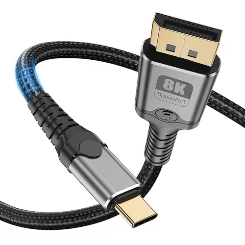 MaxRenard Cable USB C a DisplayPort de 3.3 pies, 8K a 60 Hz y resoluciones de 4K/2K a 240Hz, DisplayPort dual 1.4 a USB C compatible con cable