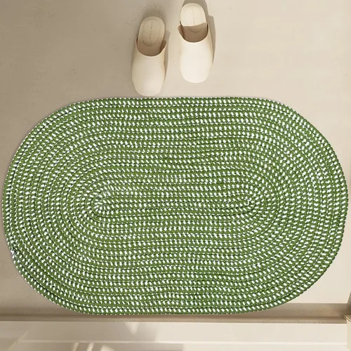 USTIDE Alfombra trenzada, ovalada de cuerda de algodón, lavable a mano, alfombra de cuerda suave para entrada, cocina, baño, mesita de noche, Verde