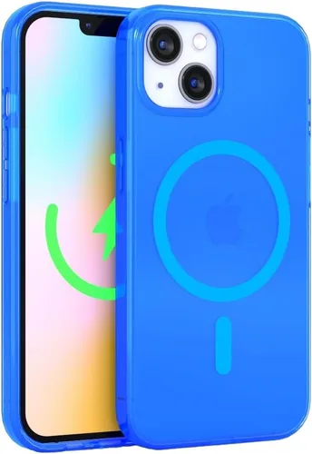 Miniatura 14 de FELONY CASE - Funda protectora transparente azul neón para iPhone 13 / iPhone 14, cubierta brillante absorbente de golpes de TPU y policarbonato