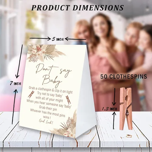 Miniatura 2 de Juego de pinzas para la ropa de baby shower, un cartel de papel recubierto de 5 x 7 pulgadas y 50 pinzas naturales para la ropa, baby shower