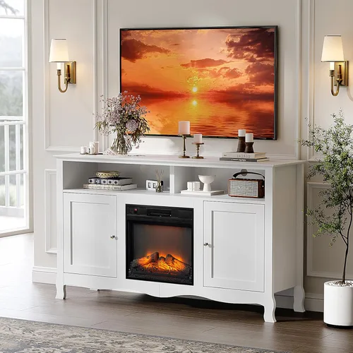 Miniatura 10 de VINGLI - Soporte de TV con chimenea para televisores de hasta 70 pulgadas, centro de entretenimiento acanalado con calefacción eléctrica y estantes