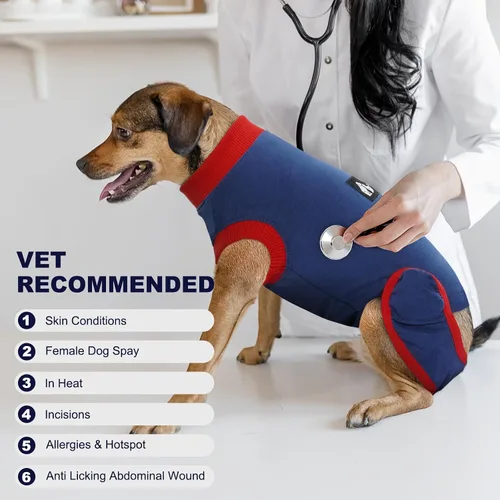 Miniatura 4 de IDOMIK Traje de recuperación para perros – Mono esterilizador femenino y masculino, ajustable antilamer, transpirable y cómodo, talla S, rayas azules