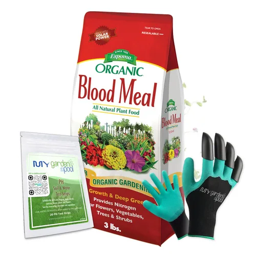 Espoma DB03 Harina de sangre de 3 libras con tiras de prueba de suelo My Garden Pool PH de 20 unidades, y guantes de garra de jardinería My Garden