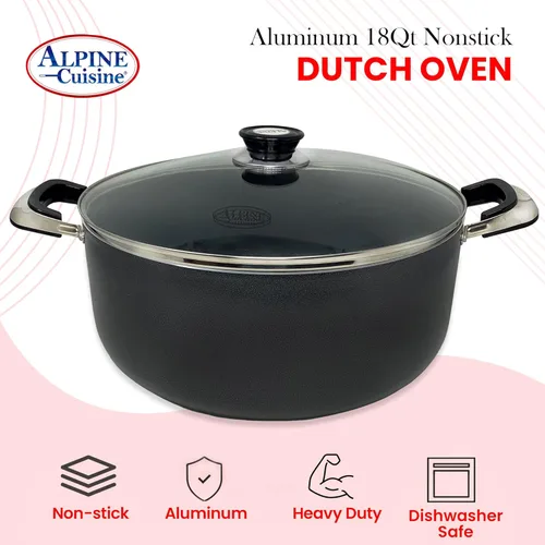 Miniatura 5 de Alpine Cuisine Olla antiadherente de 18 cuartos de galón con tapa de vidrio templado y asas de transporte, utensilios de cocina multiusos, horno
