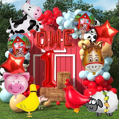 Miniatura 6 de 14 PIEZAS Globos de Animales de Granja Vaca Oveja Pato Gallo Cerdo Burro Globos Suministros de Globos de Corral con Globo de Papel de Aluminio