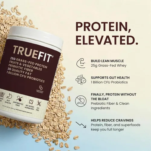 Miniatura 2 de TrueFit Polvo de Proteína Saludable para el Intestino, Batido de Reemplazo de Comida de Suero de Leche de Ganado Alimentado con Pasto