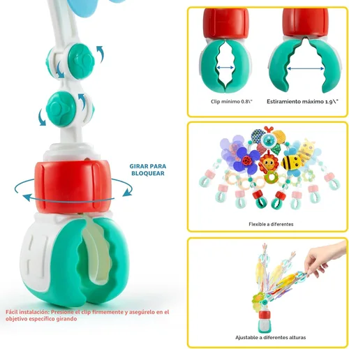 Miniatura 4 de Lynncare Juguetes de moisés ajustable para bebés y niños pequeños, arco de cochecito, juguetes para cuna de bebé con fascinante colgante