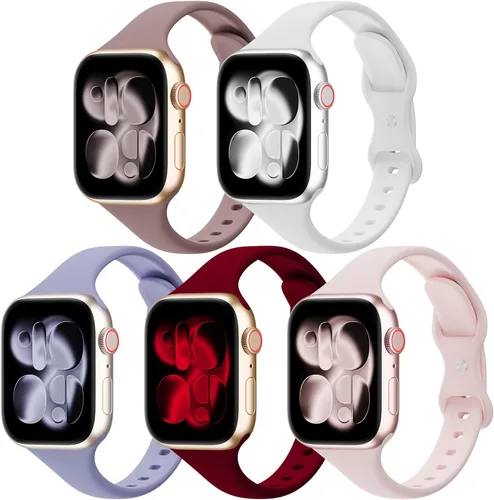 Miniatura 12 de Paquete de 5 bandas de silicona delgadas compatibles con Apple Watch de 38mm 42mm 40mm 44mm 41mm 45mm 46mm 49mm, correa deportiva estrecha y delgada